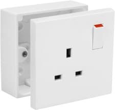 Image of 13A Single White Switched Socket & Single Surface Mount 25mm Pattress Box 1 Gang