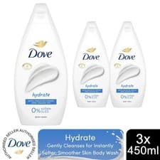 Image of Dove Hydrate Body Wash 0% Sulfate SLES for Softer & Smoother Skin 450ml, 3 Pack