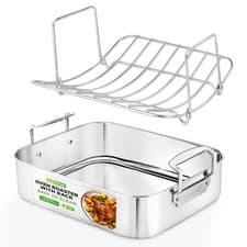 Image of NutriChef Roasting Pan with Polished Rack, Wide Handle, and Stainless Steel Lid,