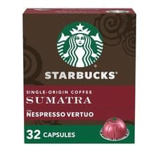 Image of Starbucks Nespresso Vertuo Sumatra Dark Roast Coffee Pods 32 Count Single Origin