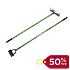 Image of Heavy Duty Stirrup Hoe & Garden Rake Set 140cm Long Handle Weeding Tool