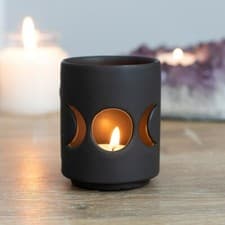 Image of Black Triple Moon Cut Out Tealight Holder, Gothic Wiccan Witchcraft Magic Candle