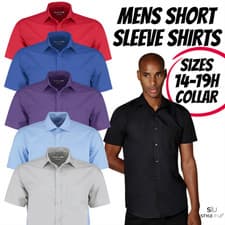 Image of Mens Short Sleeve Shirt Oxford Easy Iron Classic Formal Workwear Smart 14-19H