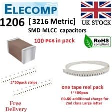 Image of 1206 SMD Capacitors Range 0.1pF - 47uF NPO,X7R 100 pcs in pack Free P&P UK stock