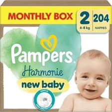 Image of Pampers Harmonie Nappies Size 2, 204 Nappies, 4kg-8kg, Monthly Pack, Gentle Skin