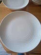 Image of 2 x DENBY White Porcelain Ripple Concentric Circle Dinner Plates 10.5"