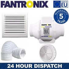 Image of 4" Inline Bathroom Extractor Fan Kit with Run On Timer - Loft, Kitchen Utility