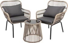 Image of Outdoor Rattan Bistro Set 3 Piece Garden Patio Furniture 2 Chairs Glass Table