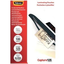 Image of Fellowes Glossy 125 Micron Card Laminating Pouch - 75x105mm