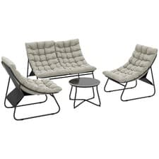 Image of 4 Seater Garden Furniture Set, Conversation Set with Loveseat Sofa, Chairs, Glas