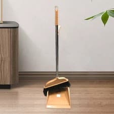 Image of Long Handle Dustpan and Brush Set Plastic Upright Standing Dustpan for Home Room