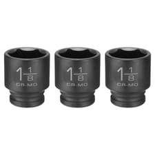 Image of 3pcs 6 Point Impact Socket 1-1/8" Socket 1/2" Square Drive 1.8" Long 40cr Steel