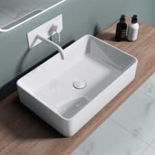 Image of Bathroom Wash Basin Sink Ceramic Counter Top Rectangle White Thin Edge 580x380mm