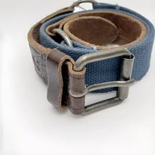 Image of TIMBERLAND MIXED CANVAS/LEATHER BELT TAN/NAVY BLUE S