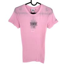 Image of TOMMY HILFIGER JEANS Women Pink Skinny Crew Neck Short Sleeve T Shirt Size XS