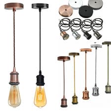 Image of Vintage Industrial Pendant Light E27 Bulb Holder Ceiling Rose Lamp Braided Cable