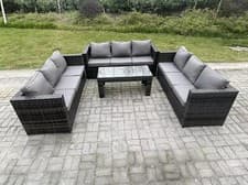 Image of Fimous Outdoor Rattan Garden Furniture Set With Oblong Coffee Table Lounge Sofa