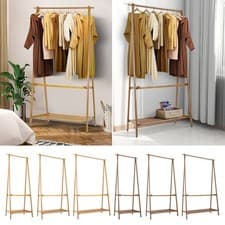 Image of Folding Bamboo Wood Clothes Rail Rack Garment Hanging Stand Shoe Storage Shelf