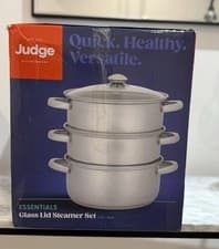 Image of Judge Essentials Stainless Steel 3 Tier Steamer 24cm, Vented Glass Lid