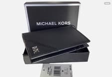 Image of NWT MICHAEL KORS MEN'S FOLDING CARD CASE SAFFIANO LEATHER BLACK $88