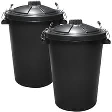 Image of Black Garden Dustbin 90L Refuse Heavy Duty Plastic Waste Bin x2