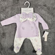 Image of NWT Catherine Malandrino Baby 0-3 Month Purple Quilted Floral Top Pants Bow