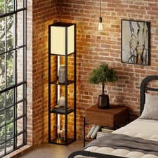 Image of Wood Shelf Lamp Modern Floor Lamp with Shelves 3-Level Adjustable