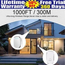 Image of CORDLESS WIRELESS PLUG IN AND PORTABLE TWIN PACK DOOR BELL CHIME KIT 300M RANGE