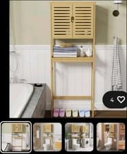 Image of Extra Tall Over The Toilet Storage Cabinet Bamboo Bathroom Toilet Organizer Rack