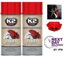 Image of 2 x K2 BRAKE CALIPER PAINT RED HIGH GLOSS 260°C Resistant Spray Lacquer - 400 mL
