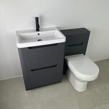 Image of 1100mm Vanity Unit WC Pan Toilet Cistern, Seat, Basin Mono Tap Black & Waste Inc