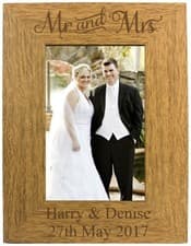 Image of Personalised Engraved Mr and Mrs Wooden Photo Frame 6x4 7x5 10x8 - Wedding Gift