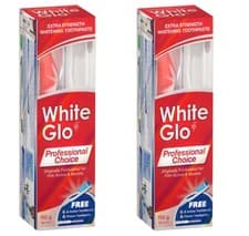 Image of 2x White Glo Professional Choice Extra Strength Whitening Toothpaste 150g +Brush