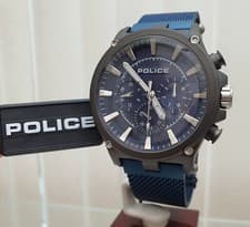 Image of New POLICE Watch Mens Blue Mesh Adjust Strap Gunmetal Case Gift for Him RRP£210