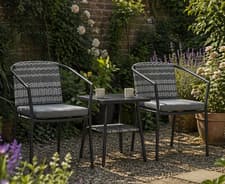 Image of Patio Bistro Set 3 piece Outdoor Garden Furniture Wicker 2 Chairs Metal Table