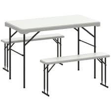 Image of Outsunny 3 Piece Folding Picnic Table and Bench Set w/ Handle, White
