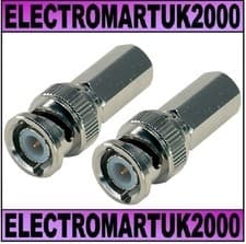 Image of 2 X BNC PLUG ADAPTOR CONNECTOR SCREW FIT TWIST ON RG58 RG59 CCTV