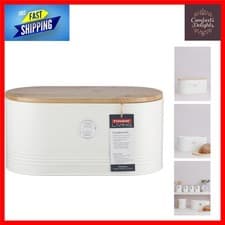 Image of Stylish Cream Bread Bin With Bamboo Lid 7.5 Litre Capacity