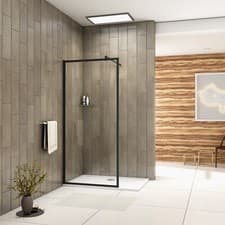 Image of Bathroom Matt Black Walk in Wet Room Shower Screen Panel Easy Clean Glass 1950mm