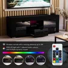 Image of Modern Black 2 Door 1 Drawer LED TV Unit Cabinet Storage Living Room Furniture