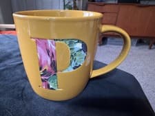 Image of Cath kidston Letter P Mug - OXFORD ROSE FLORAL ORANGE/OCHRE ALPHABET 9cm NEW