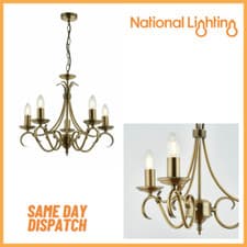 Image of BRANDON 5 Way Pendant Chandelier E14 Dimmable Antique Brass Ceiling Lights
