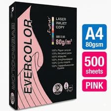 Image of Evercolor A4 Pink Printer Paper 80gsm 500 Sheets 100% Recycled Inkjet Laser Copy