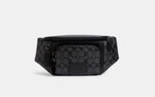 Image of Coach Men's Charcoal/Black Signature Canvas & Leather Track Belt Bag (C3765) NWT