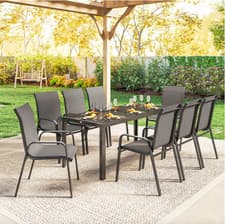 Image of Large Garden Dining Set Outdoor Patio Furniture 8 Seater Glass Table Arm Chairs