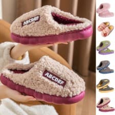 Image of Women Clog Home Slipper Fluffy Plush Mens Slippers Indoor Bedroom Slip On Shoes