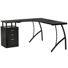 Image of Office Desk Workstation Corner Computer Desk Table Drawer L Shape Black