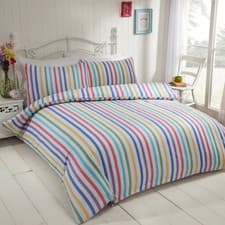 Image of Candy Stripe Super Soft Brushed Cotton Flannelette Duvet  Cover Bedding Set 