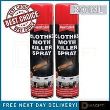 Image of 2 x CLOTHES MOTH KILLER SPRAY 300ML RENTOKIL REPELLS CARPET FABRIC WARDROBE NEW