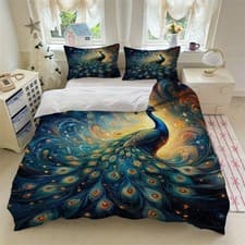 Image of 3D Dreamy Peacock Soft Duvet Quilt Cover Set Single Double King Super King Size